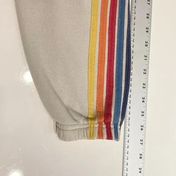 AVIATOR NATION Sweatpants S Cream Rainbow-Stripes Logo-Embroidery Jogger USA - Picture 14 of 14